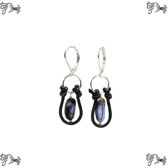 Carved Abalone Cameo Choker Necklace & Earrings Brown Hand knotted Leather - Picture 4 of 5